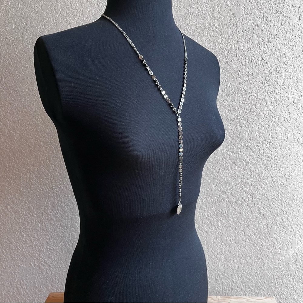 Silver Tone Textured Pendant Y Necklace - Picture 4 of 5